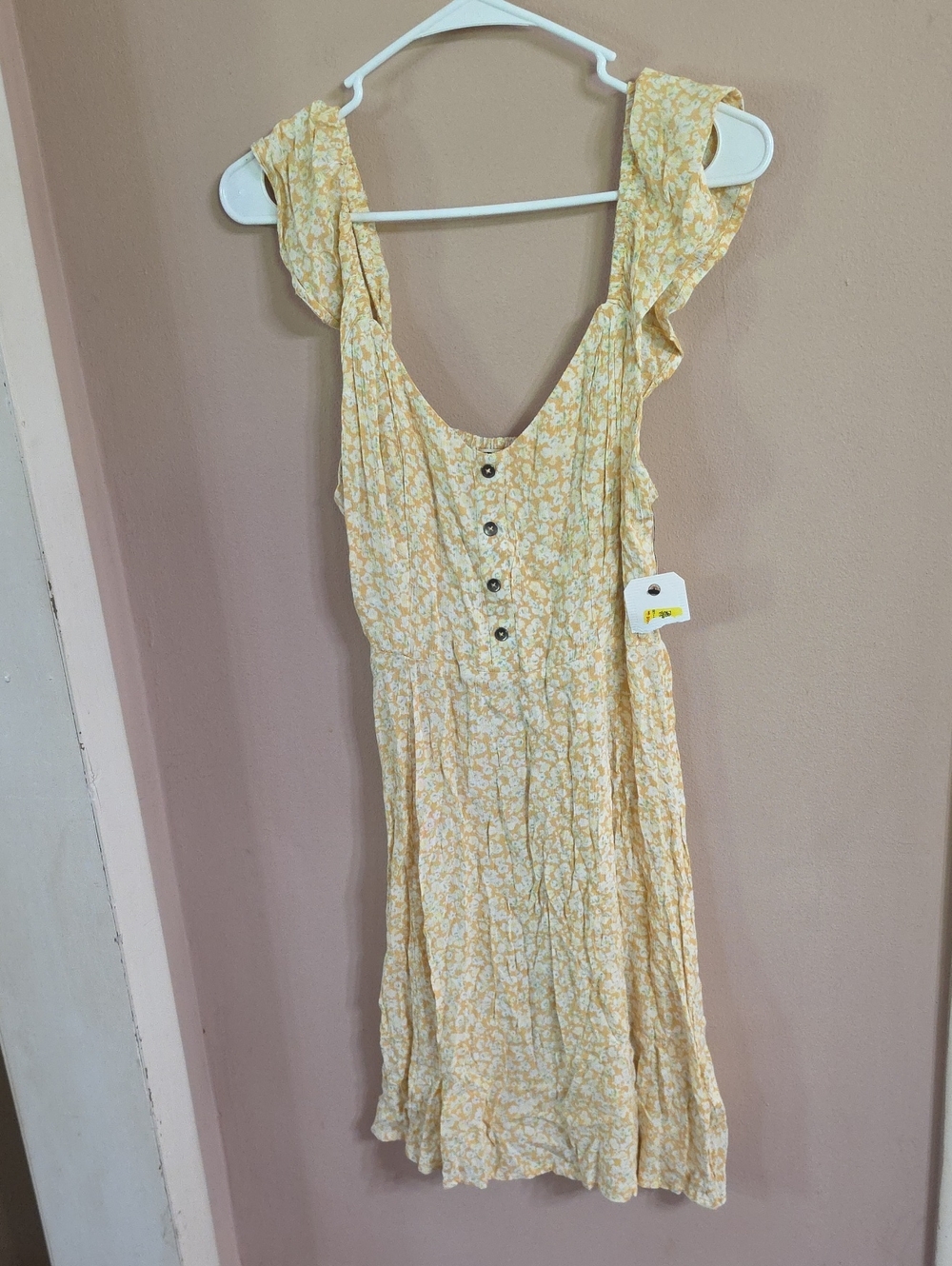Billabong Yellow Floral Ruffle-Strap Mini Dress